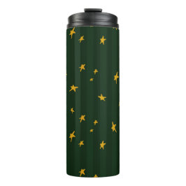 Holiday Green Yellow Stripe Star Christmas  Thermosbecher