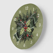 Holiday Greenerity & Dark Green Bow Weihnachtszeit Große Wanduhr (Winkel)