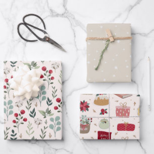 Holiday Greenery Berries Sterne Land Geschenkpapier Set