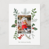 Holiday Greenery & Berry Foto Weihnachten Postkart (Vorderseite)