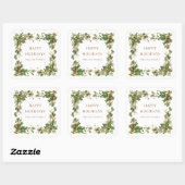 Holiday Greenery Border Monogram Quadratischer Aufkleber (Blatt)