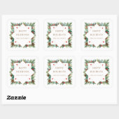 Holiday Greenery Border Monogram Quadratischer Aufkleber (Blatt)