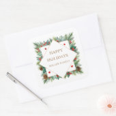 Holiday Greenery Border Monogram Quadratischer Aufkleber (Umschlag)