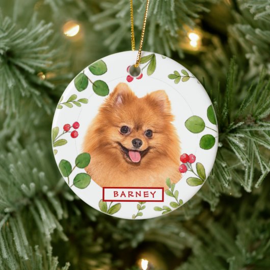 Holiday Greenery Dog's Foto Keramik Ornament (Baum)