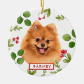 Holiday Greenery Dog's Foto Keramik Ornament (Vorne)