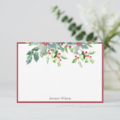 Holiday Greenery Holly Pflanze Rot Personalisiert  Karte (Stehend Vorderseite)