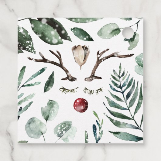 Holiday Greenery Merry Weihnachten Rudolph Nose Geschenkanhänger (Rückseite)