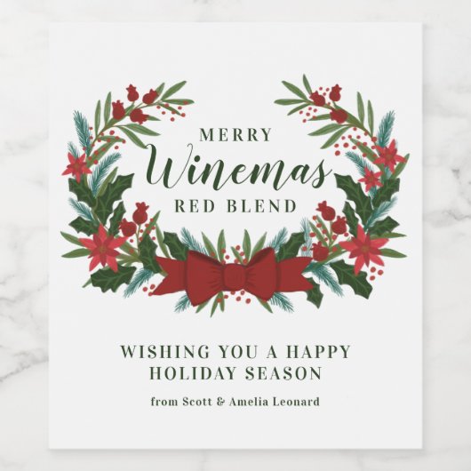 Holiday Greenery Merry Winemas Custom Weinetikett (Einzelnes Label)
