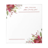 Holiday Greenery Personalisiert Teacher Gift Notizblock (Vorderseite)