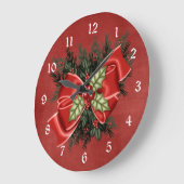 Holiday Greenery & Red Bow Christmas Clock Große Wanduhr (Winkel)