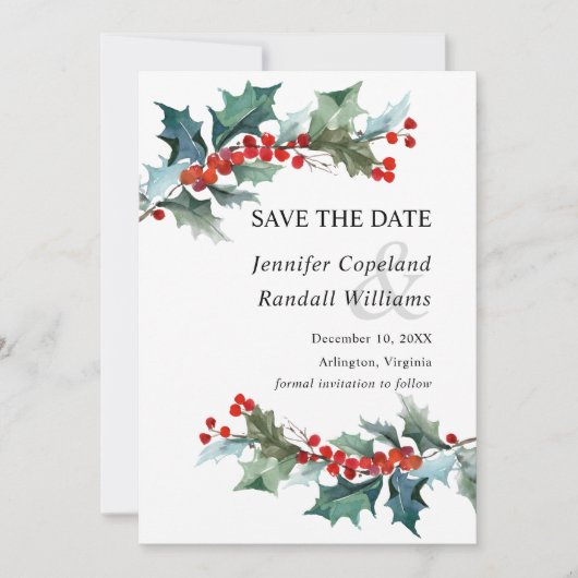 Holiday Greenery Save the Date Card (Vorderseite)