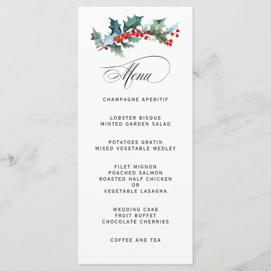 Holiday Greenery Watercolor Wedding Menu Menükarte (Vorderseite)