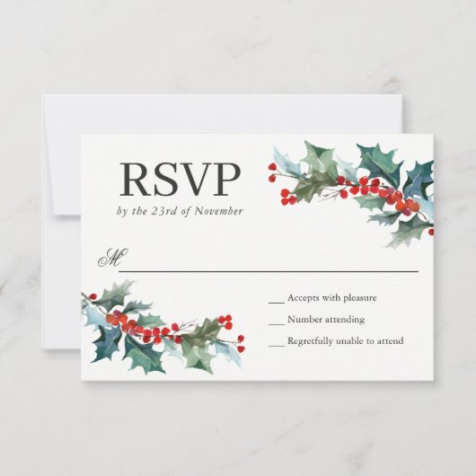 Holiday Greenery Watercolor Wedding RSVP (Vorderseite)