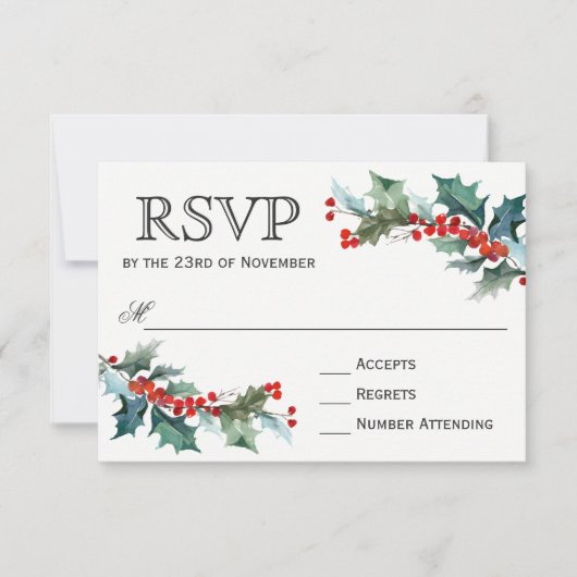 Holiday Greenery Watercolor Wedding RSVP (Vorderseite)