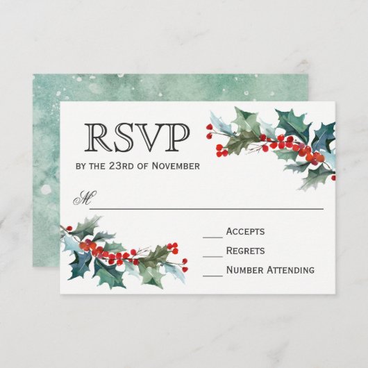 Holiday Greenery Watercolor Wedding RSVP (Vorne/Hinten)