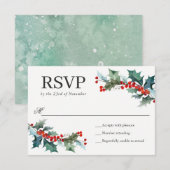 Holiday Greenery Watercolor Wedding RSVP Karte (Vorne/Hinten)