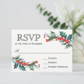 Holiday Greenery Watercolor Wedding RSVP Karte (Stehend Vorderseite)