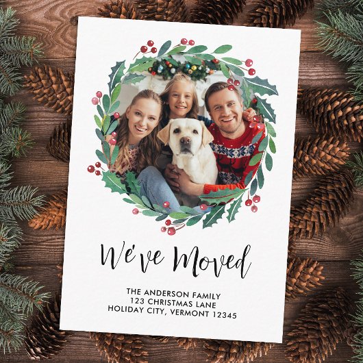 Holiday Greenery Wreath Custom Foto Moving Begleitkarte