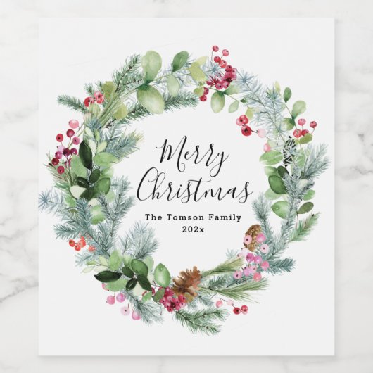 holiday greenery wreath weinetikett (Einzelnes Label)