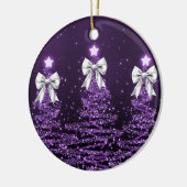 Holiday Greeting Purple Christmas Trees Silver Keramik Ornament (Links)