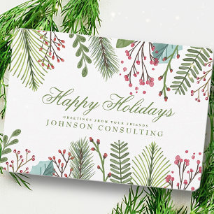 Holiday Greetings Watercolor Holly Foliage Feiertagskarte