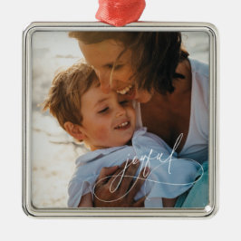Holiday Handwriting Joyful Minimalistisches Foto Ornament Aus Metall