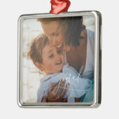 Holiday Handwriting Joyful Minimalistisches Foto Ornament Aus Metall (Links)