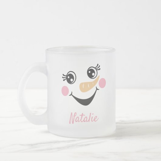Holiday Happy Snowman Face Monogram Mattglastasse (Links)