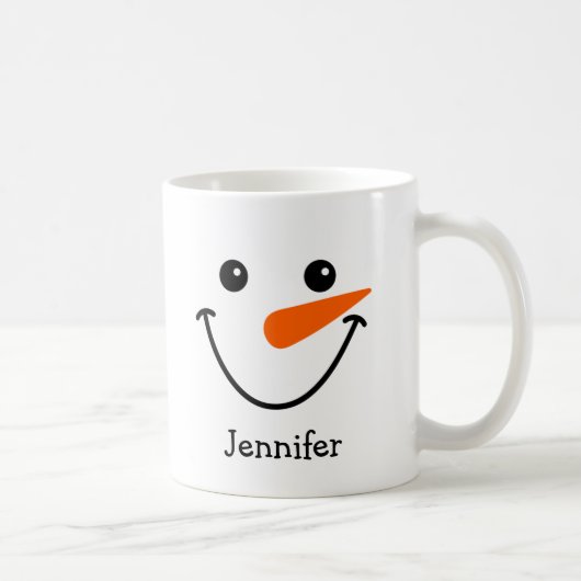 Holiday Happy Snowman Face Personalisiert Name Kaffeetasse (Rechts)