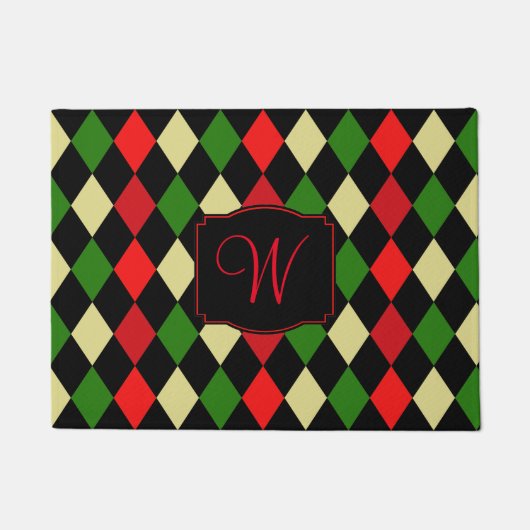 Holiday Harlequin Pattern Mit Monogramm Fußmatte (Vorderseite)