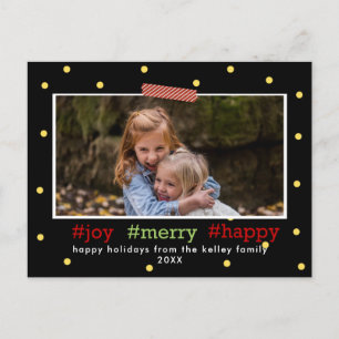 Holiday Hashtags, Joy Merry Happy Foto Postkarte