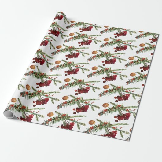 Holiday Highbush Cranberries & Green Spruce Wrappi Geschenkpapier (Ungerollt)