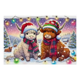Holiday Highland Cows in Winter Wonderland Manga Poster