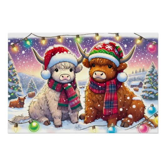 Holiday Highland Cows in Winter Wonderland Manga Poster (Vorderseite)