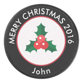 Holiday Hockey Puck / Christmas Holly & Berries