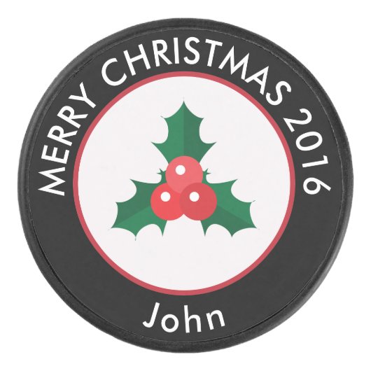 Holiday Hockey Puck / Christmas Holly & Berries (Vorderseite)