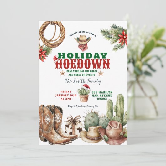 Holiday Hoedown Cowboy thematische Feier einladen Einladung (Stehend Vorderseite)