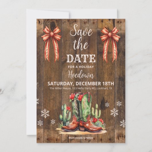 Holiday Hoedown Save the Date, Weihnachten Western Einladung (Vorderseite)