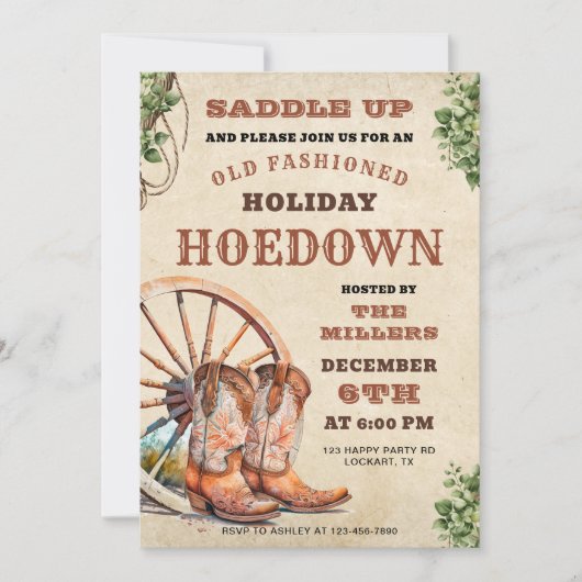 Holiday Hoedown, Western Invite, Christmas Cowboy Einladung (Vorderseite)