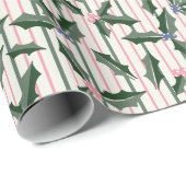 Holiday Holly and Stripe Retro Geschenkpapier (Rolleneckpunkt)