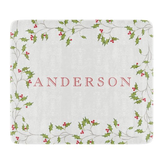 Holiday Holly Editable Cutting Board Schneidebrett (Vorderseite)