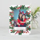 Holiday Holly Foto Frame Personalisiert Feiertagskarte (Stehend Vorderseite)