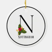 Holiday Holly Letter N Monogram Keramik Ornament (Hinten)