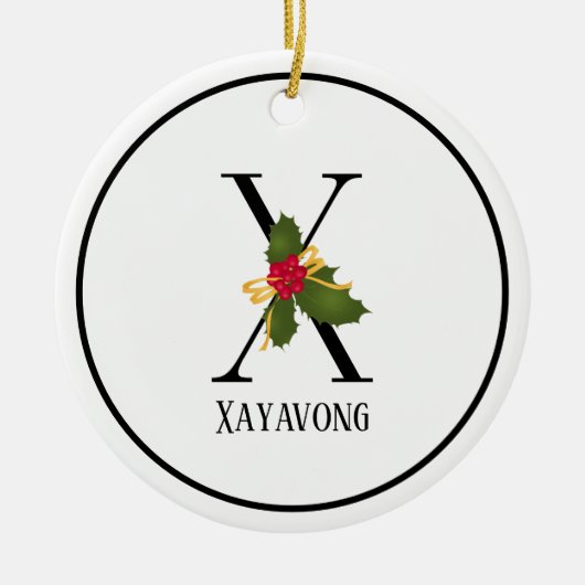 Holiday Holly Letter X Monogram Keramik Ornament (Vorne)