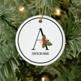 Holiday Holly Monogram Letter A Personalisiert Keramik Ornament