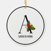 Holiday Holly Monogram Letter A Personalisiert Keramik Ornament (Vorne)