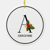 Holiday Holly Monogram Letter A Personalisiert Keramik Ornament (Hinten)
