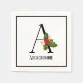 Holiday Holly Monogram Letter A Personalisiert Pap Serviette (Vorderseite)