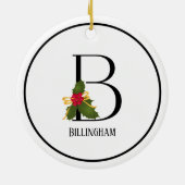 Holiday Holly Monogram Letter B Personalisiert Keramik Ornament (Hinten)
