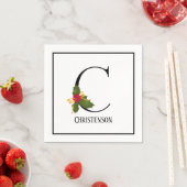 Holiday Holly Monogram Letter C Personalisiert Pap Serviette (Beispiel)